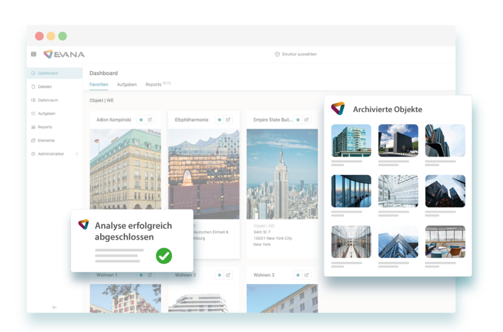 KI-Datenraum für Immobilien mit automatisierter Dokumentenanalyse und strukturierter Objektübersicht